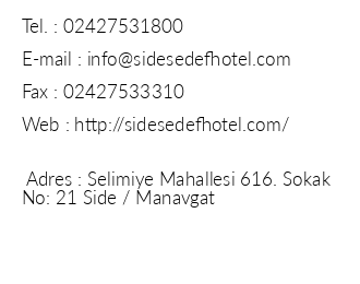 Side Sedef Hotel iletiim bilgileri